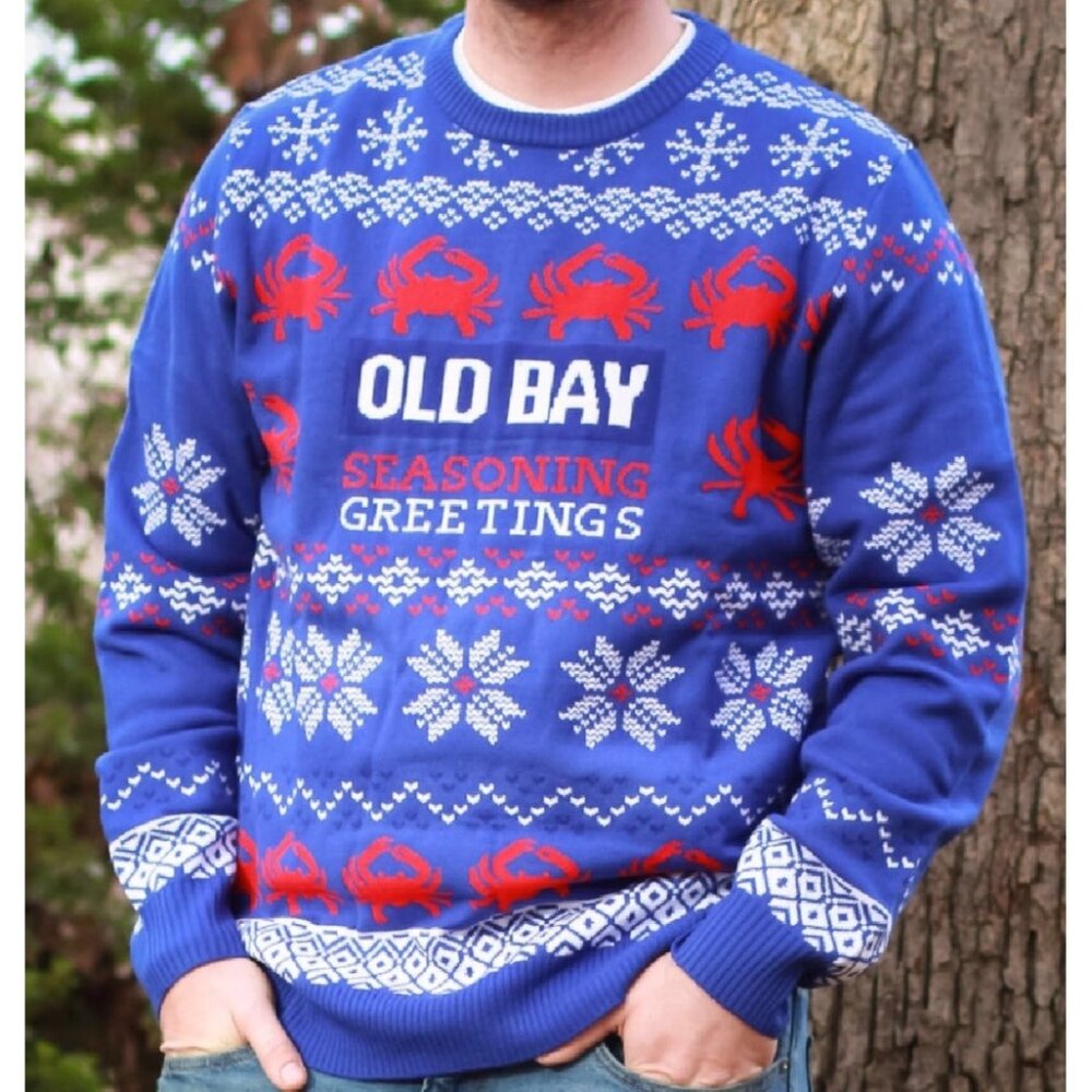 Old Bay Seasoning Greetings Knit Sweater NEW Fast Ship